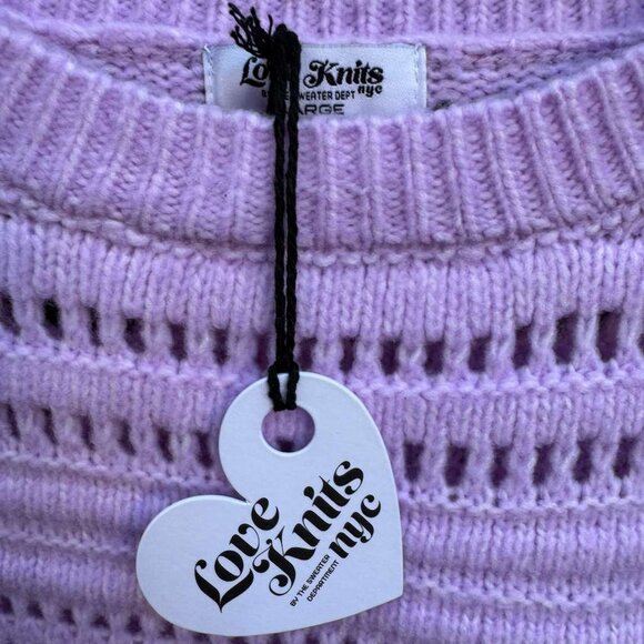 Love Knits NYC Open Knit Lavender Cropped Ribbed Sweater Sweatshirt L Women Cozy - Picture 2 of 9